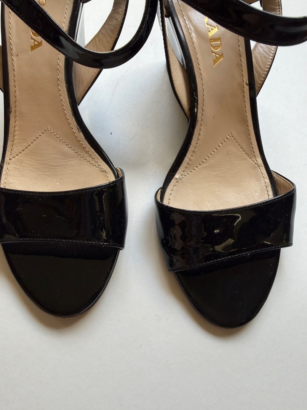 Prada Black Patent Leather Open-Toe Ankle-Strap Heels - Picture 6 of 8